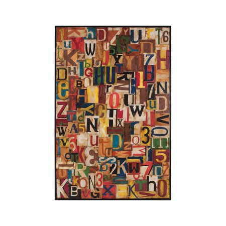 72" Brown Hand-Painted Typographic Collage Rectangular Wooden Framed Wall Art Decoration