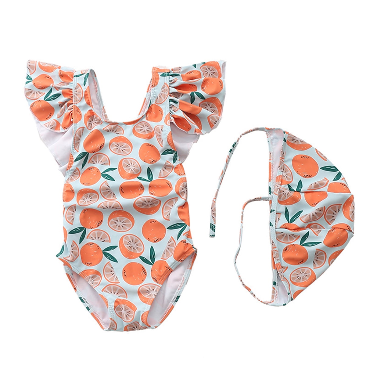 9M-6T kavkas Baby Girl One Piece Swimsuit Cute Fruit Bathing Suit with Sun Protection Ruffles Swimwear 