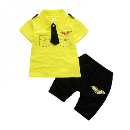 

Popvcly Playtoday Baby Boy Clothes Set Summer Cartoon Fake T-shirt Cotton Pants Baby Clothes Vacation Leisure Kids Clothes Yellow L