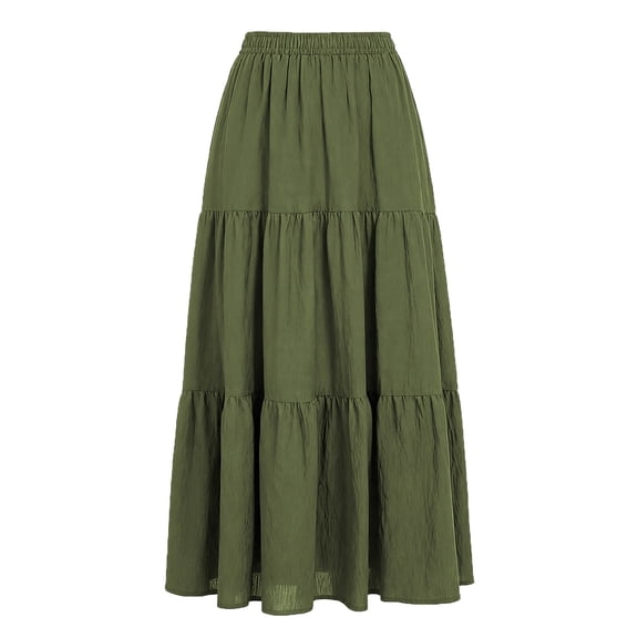 Npasoilc High Waist Elastic Lining Three Section Linen Pocket Maxi Skirt for Women Casual Half Skirt