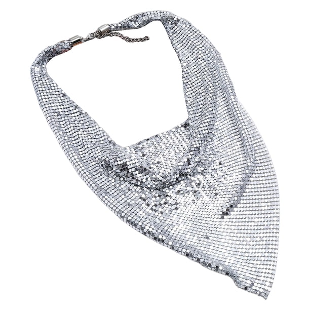 Collar de Lentejuelas Brillantes para Mujer Fiesta Banquete Qarigey Plata
