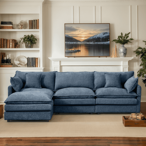 Eyisean 102" Chenille Modular Sectional Sofa with Ottoman, 3-Seater L Shape Cloud Couch with Upholstered & Pillow, Comfy Sleeper Sofa for Living Room, Bedroom, Office, Easy Assembly