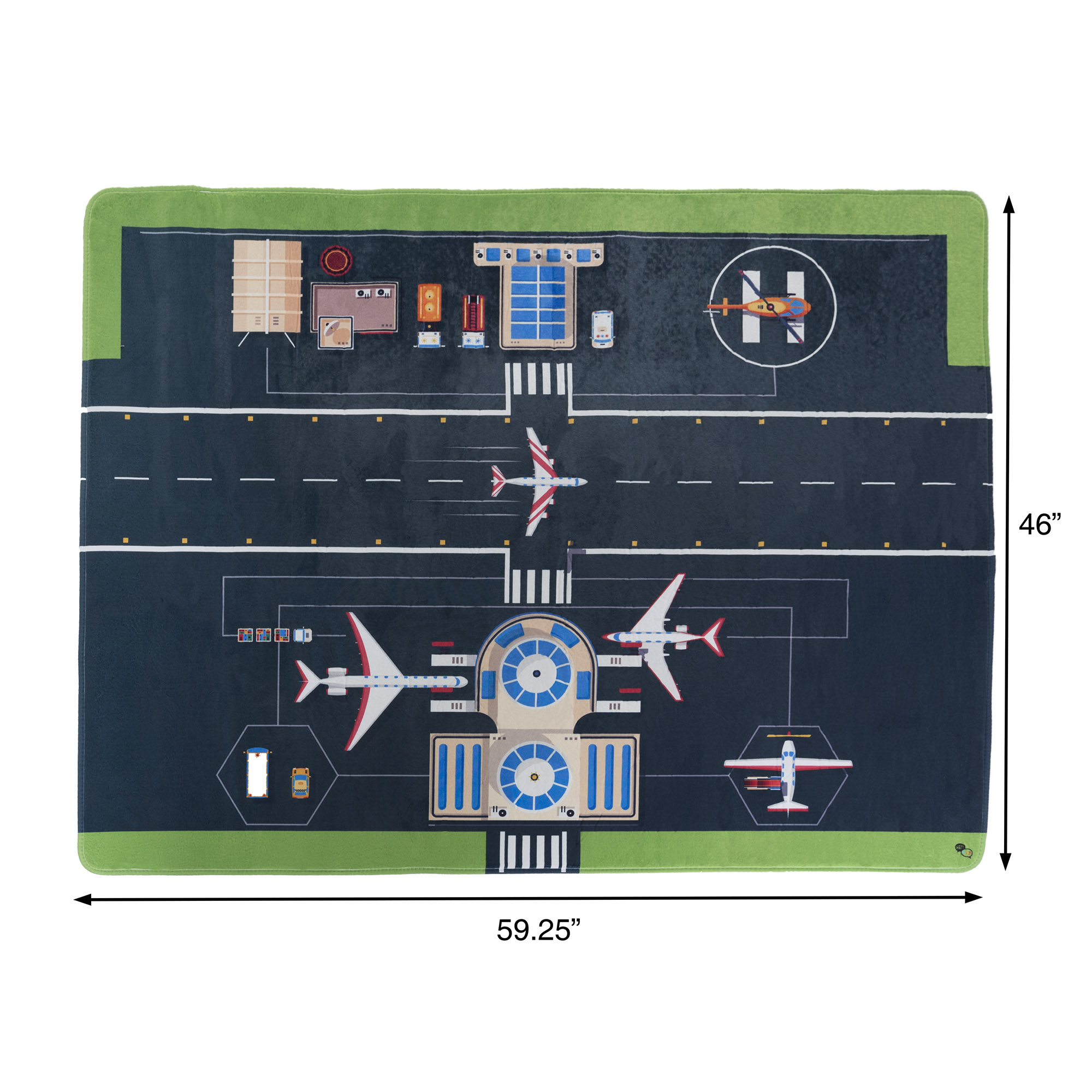 Airport Scene Fleece Baby Play Mat for Kids, Foam Mat with Non Slip Back by Hey! Play!