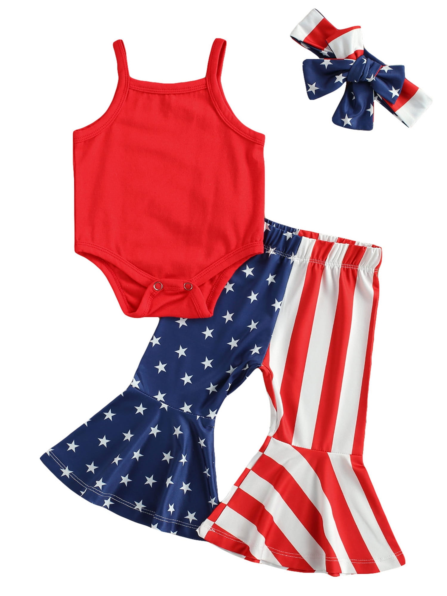 Aunavey Infant Baby Girl 4th of July Outfits Romper Flare Pants Bell ...