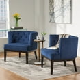 thumbnail image 2 of Noble House Suncook Fabric Tufted Accent Chairs, Set of 2, Navy Blue and Dark Brown, 2 of 10