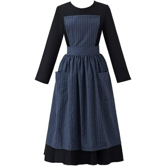 Classic Dress Women's Nun Black Dress with Gray Apron
