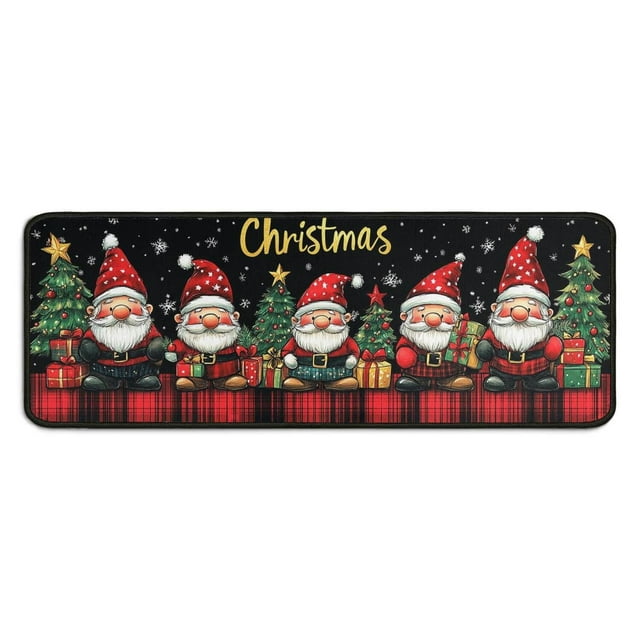 2 Piece Christmas Plaid Kitchen Rug Sets Gingerbread Man Winter Snowflake Kitchen Floor Mat Non Slip Kitchen Floor Matfor Outdoor Bedroom (47x17+30x17 Inches)