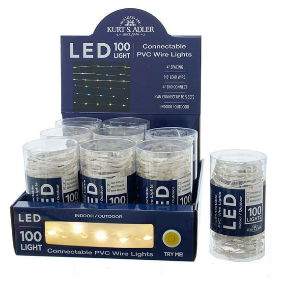 Kurt S. Adler 100-Light Warm White LED Connectable Clear Wire Light Set