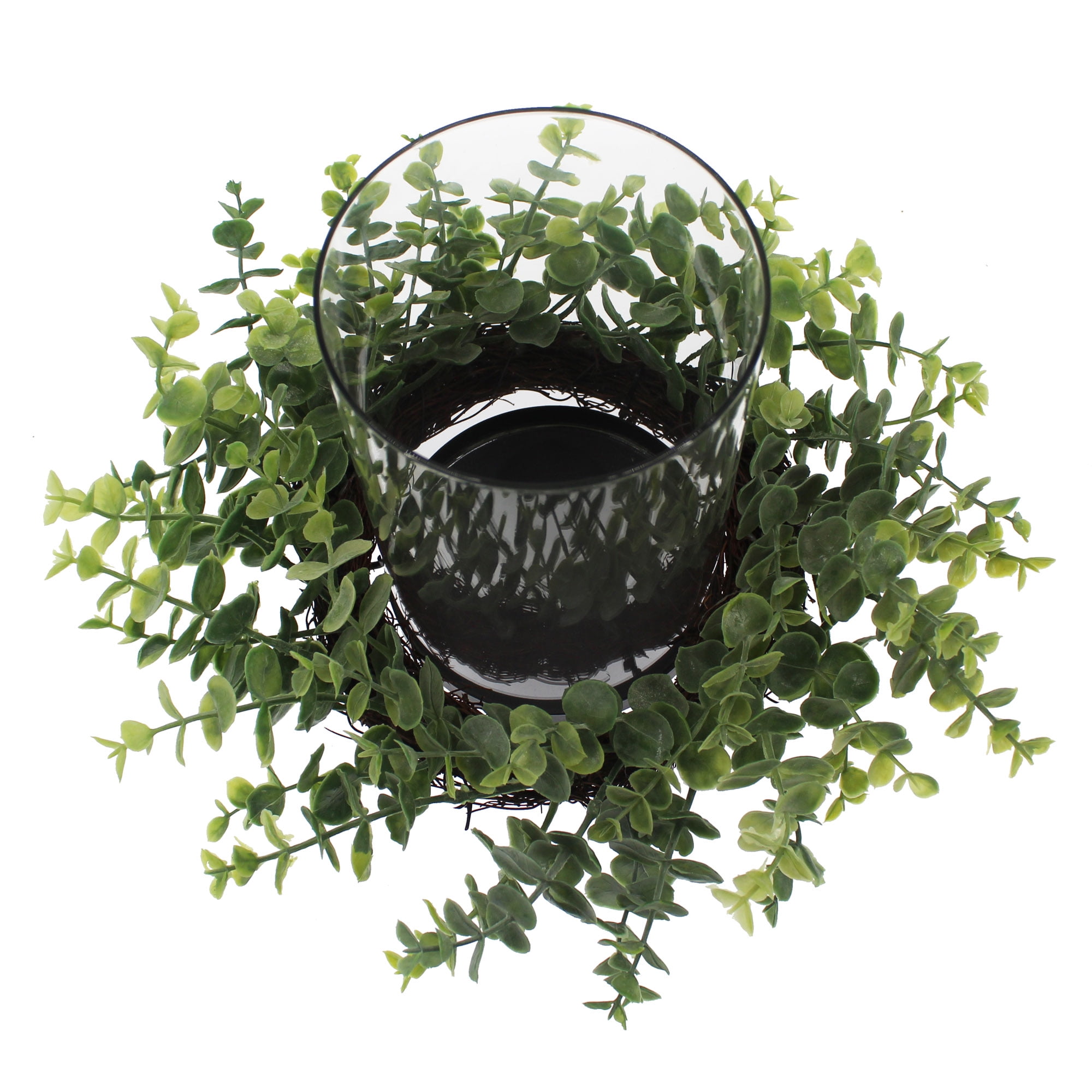 Mainstays Decorative Hurricane Pillar Candleholder with Faux Eucalyptus, 8 in H