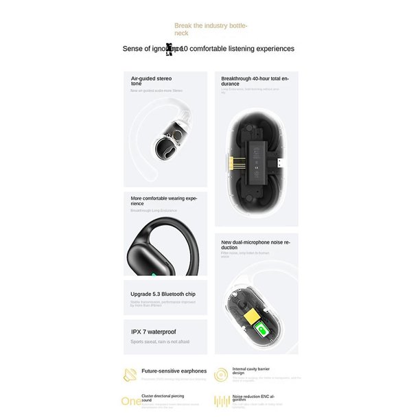 Auriculares inalámbricos Bluetooth 5.3 abiertos X18 Deportes In-Ear Pantalla digital para colgar en la oreja Modo de espera ultralargo
