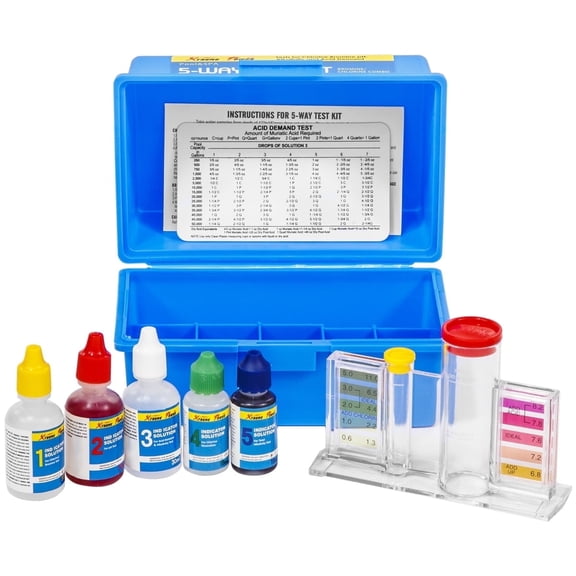XtremepowerUS 5-Way Swimming Pool & Spa Water Test Kit, Chlorine, Bromine, pH, Acid Demand & Total Alkalinity Testing Kit with Color Chart & Case