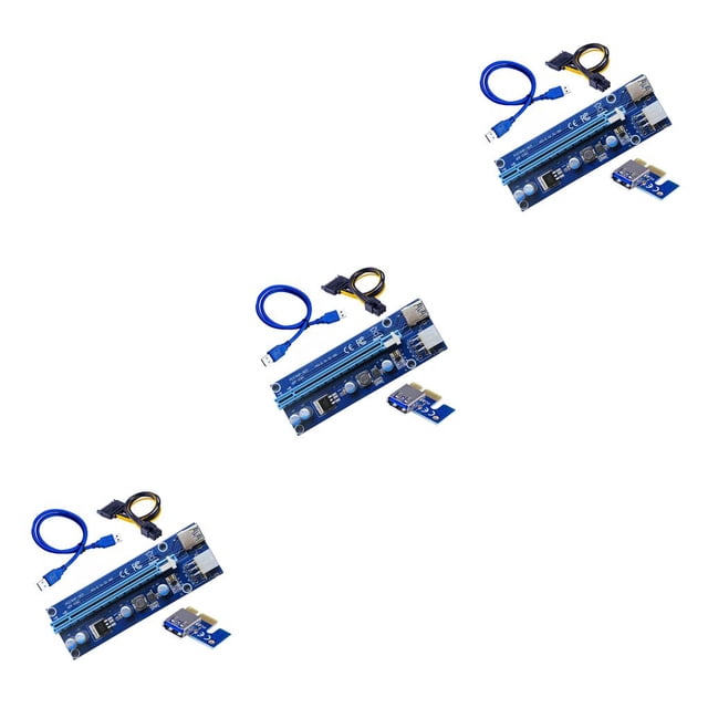 Transemion 2021 PCI-E Riser 6-pin with LED Lights Crypto Mining Card 1x TO 16x PCI-E RISER Blue 1M 3Set