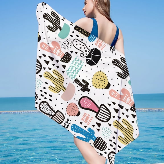 dinapents 75x150cm Beach Towel Set - Turkish Microfiber Quick Dry Sand-Resistant Square Print for Pool & Yoga