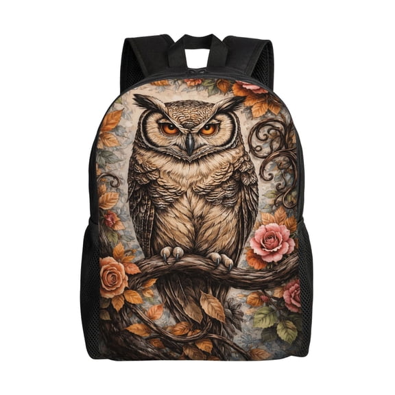 Autumn Leaves Owl Backpack Full Front Print Travel Laptop Bag for Men and Women