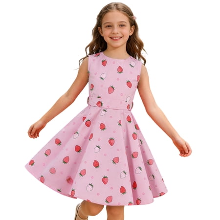 Toddler Girl Dress Youth Sleeveless Polka Dot Print Bow Backless Formal Party Occasion Short Dress Dresses for Girls Pink 11-12Y