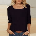 thumbnail image 7 of Women Plus Size Tunic Blouse Square Neck 3/4 Sleeve Solid Color Pullover Casual Loose Fashion Basic Tees (5XL, Black), 7 of 7