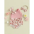 thumbnail image 5 of Musuos Newborn Girl Outfit, 3 6 12 18M Asymmetric Flower Print Sleeveless Romper with Bow Hairband Summer Clothes, 5 of 10