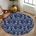 thumbnail image 3 of Round Area Rug 5 Ft, Navy Blue Spring Floral Washable Non-Slip Circle Carpet for Living Room/Bedroom, Modern Abstract Art Farmhouse Low-Profile Runner Mats Collection Rugs for Indoor, 3 of 7