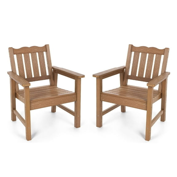 Stoog Patio Chair Set of 2, Outdoor Garden Chairs with Backrest, Oversized All-Weather Dining Chair Set, 400 lbs Weight Capacity, Teak Brown