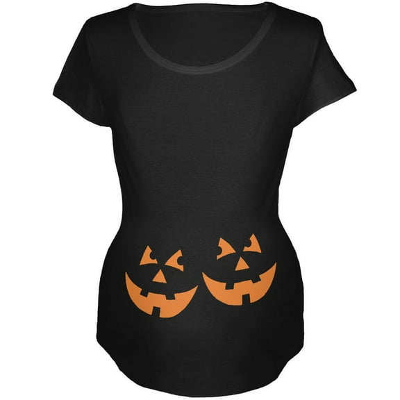 Halloween Twins Jack-O-Lantern Black Maternity Soft T-Shirt