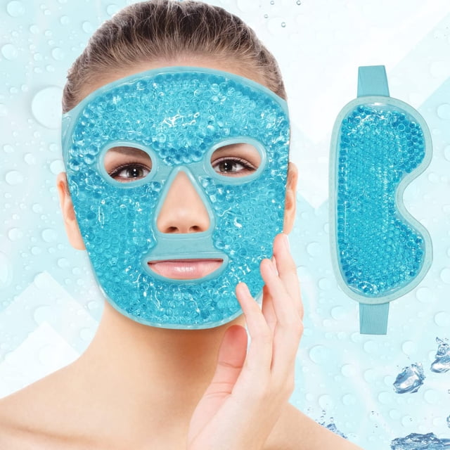 Mascarilla de hielo reutilizable y de gel frío para hinchazón/ojeras/bolsas de ojos, paquete de hielo para ojos y cara (azul)