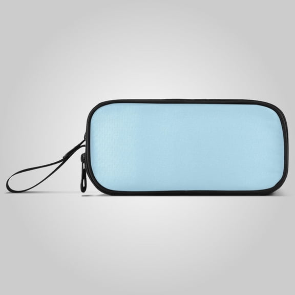3-Layer Zipper Pencil Case Pencil Pouch Large Capacity Pencil Pouch for Travel and Office Supplies Light Blue Solid Color Background