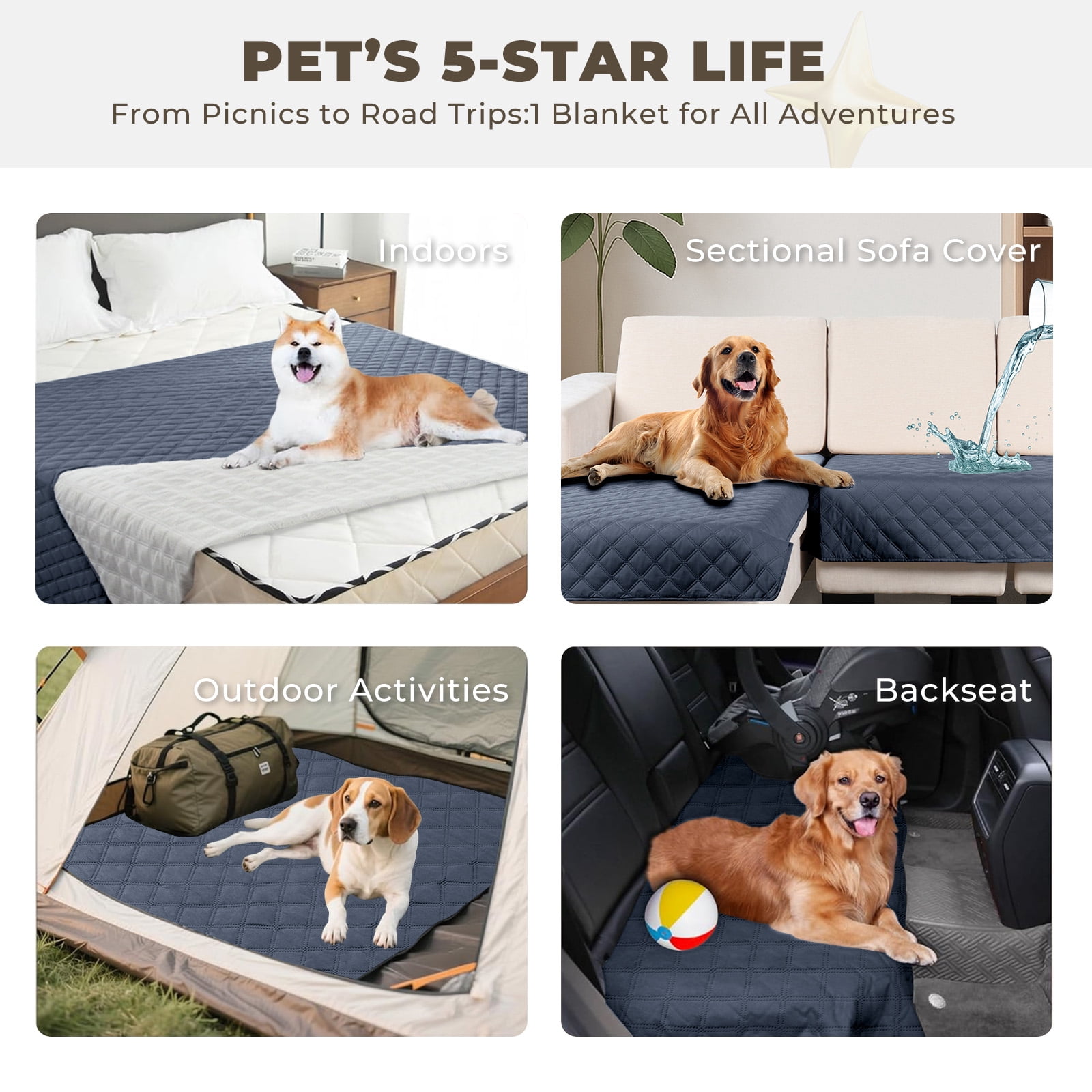 Sanmadrola 100% Double-Sided Waterproof Dog Bed Cover Pet Blanket Sofa Couch Furniture Protector for Kids Children Dog Cat, 52''x82'' Blue Gray