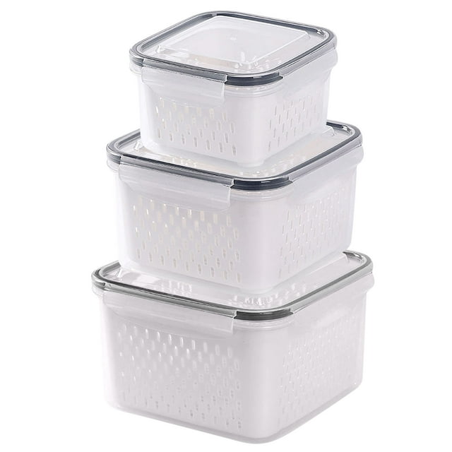 Birdeem Fruit Vegetable Storage Containers for Fridge Draining Fresh Containers 3 in 1 Produce Storage Containers Large Organizer Bins