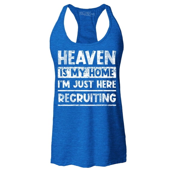 Shop4Ever Women's Heaven is My Home I'm Just Here Recruiting Religious Christian Racerback Tank Top Large Royal Blue
