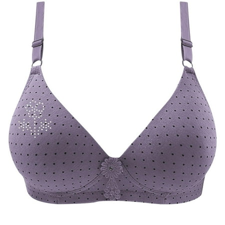 Yyeselk Push Up Bra for Women No Underwire Soft Comfort T-Shirt Bra Polka Dot Print Full Coverage Bra Hide Back Fat Adjustable Strap Everyday Bra Purple L