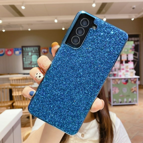 Cowithday for Samsung Galaxy S21 Plus 5G Phone Case, Glitter Sparkle Bling Shiny Diamond Slim Soft TPU Silicone Anti-Slip Protective Case Cover for Women Girls for Samsung S21 Plus Phone, Blue