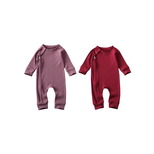 Pudcoco Baby Boy Girl 2 Pack Solid Romper Long Sleeve One Piece