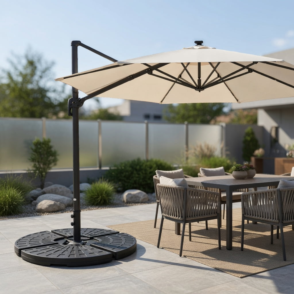Resenkos Outdoor Umbrella Base, 4 Pieces Outdoor Cantilever Offset Patio Umbrella Base, Black
