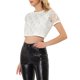 thumbnail image 4 of Camiseta corta de fiesta de manga corta con patrón metálico para mujeres INSPIRE CHIC XL plata blanca, 4 of 7