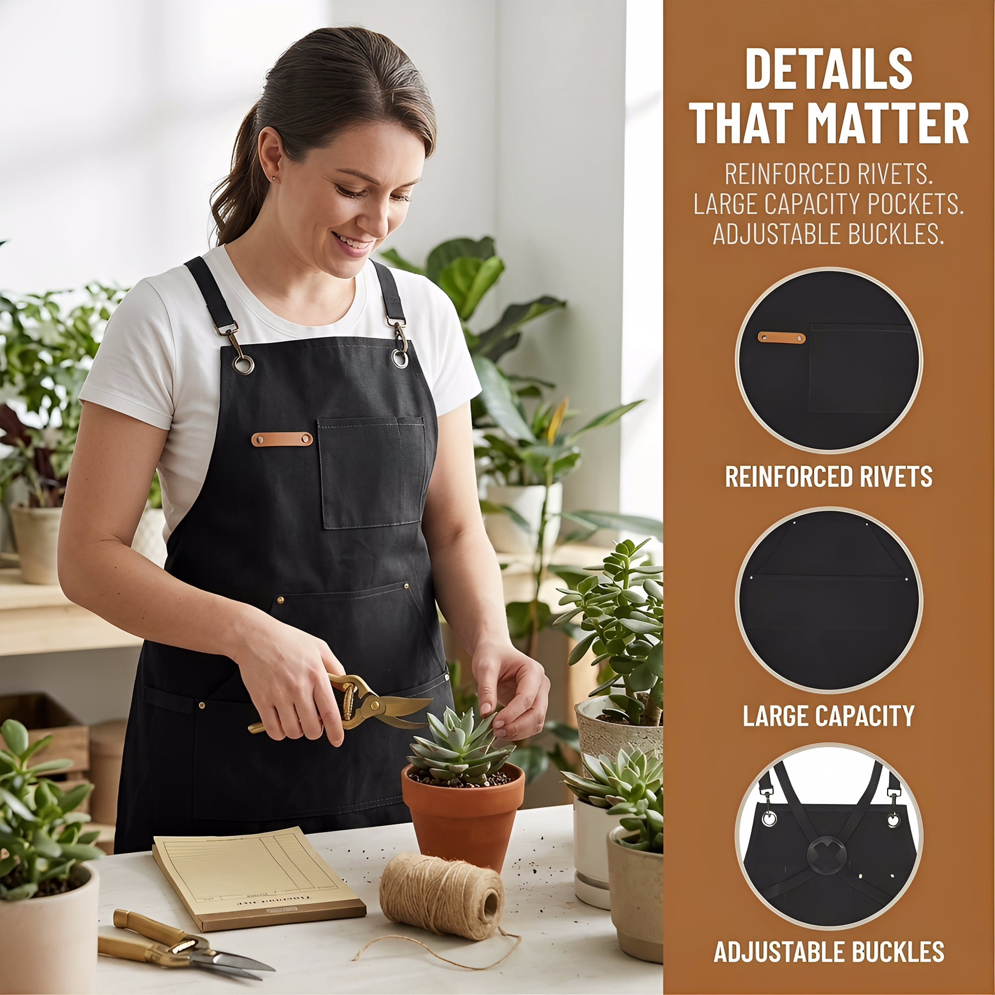 Unique Bargains Adjustable Waterproof Kitchen Apron with Pockets Durable Polyester Black