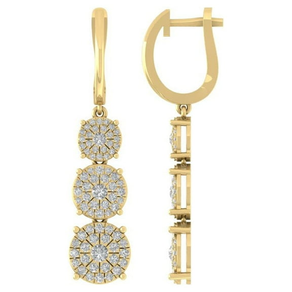 ARAIYA 14K Yellow Gold Cluster Diamond Dangle Earrings (1 1/2 cttw, I2-I3 Clarity, I-J Color)