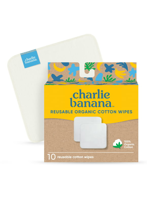 Charlie Banana Reusable 100% Cotton Baby Wipes, Super Soft & Washable - 10 Pack