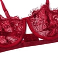 thumbnail image 4 of JSGEK Women Lace Trim Deep V Neck Chemise Dress Flared Silhouette Adjustable Spaghetti Straps Lingerie Set Red M, 4 of 6