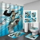 thumbnail image 1 of Juego de 4 cortinas de ducha con diseño de gato negro divertido con alfombras, cortina de ducha de tela blanca impermeable, decoración de baño para amantes de los gatos con forma de pata de gatito,, 1 of 7