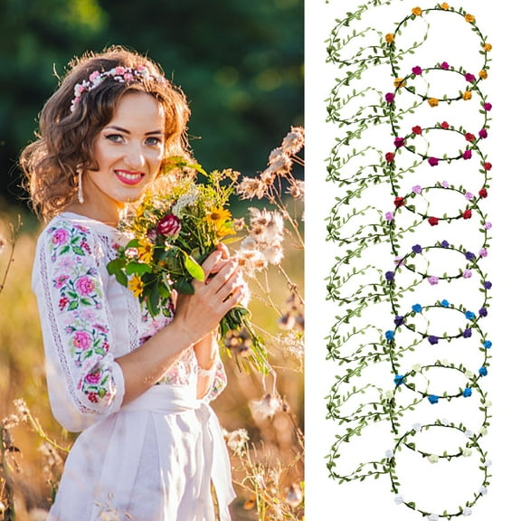 DOPI 8PCS Sweet Imitation Paper Flower Wreath Headdress Hair With Cloth Leave(2Pack)