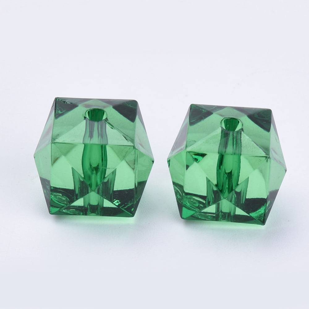 Transparent Acrylic Beads Faceted Cube Dark Green 10x10x8mm Hole: 1.5mm 900pcs/500g diy