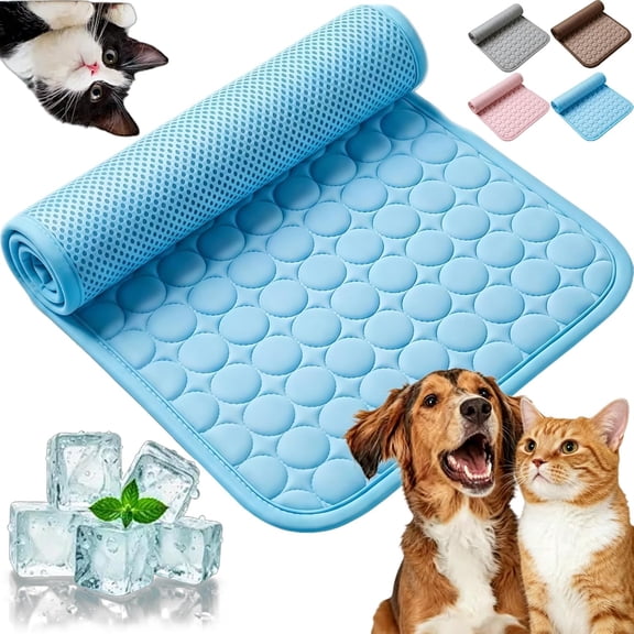 Cooling Nap Mat for Dogs – Ice Silk Cooling Pad, Washable Portable Foldable Mat for Large & Small Dogs, Cats – Summer Cool Pet Bed for Crate, Kennel & Travel (Blue, Small)