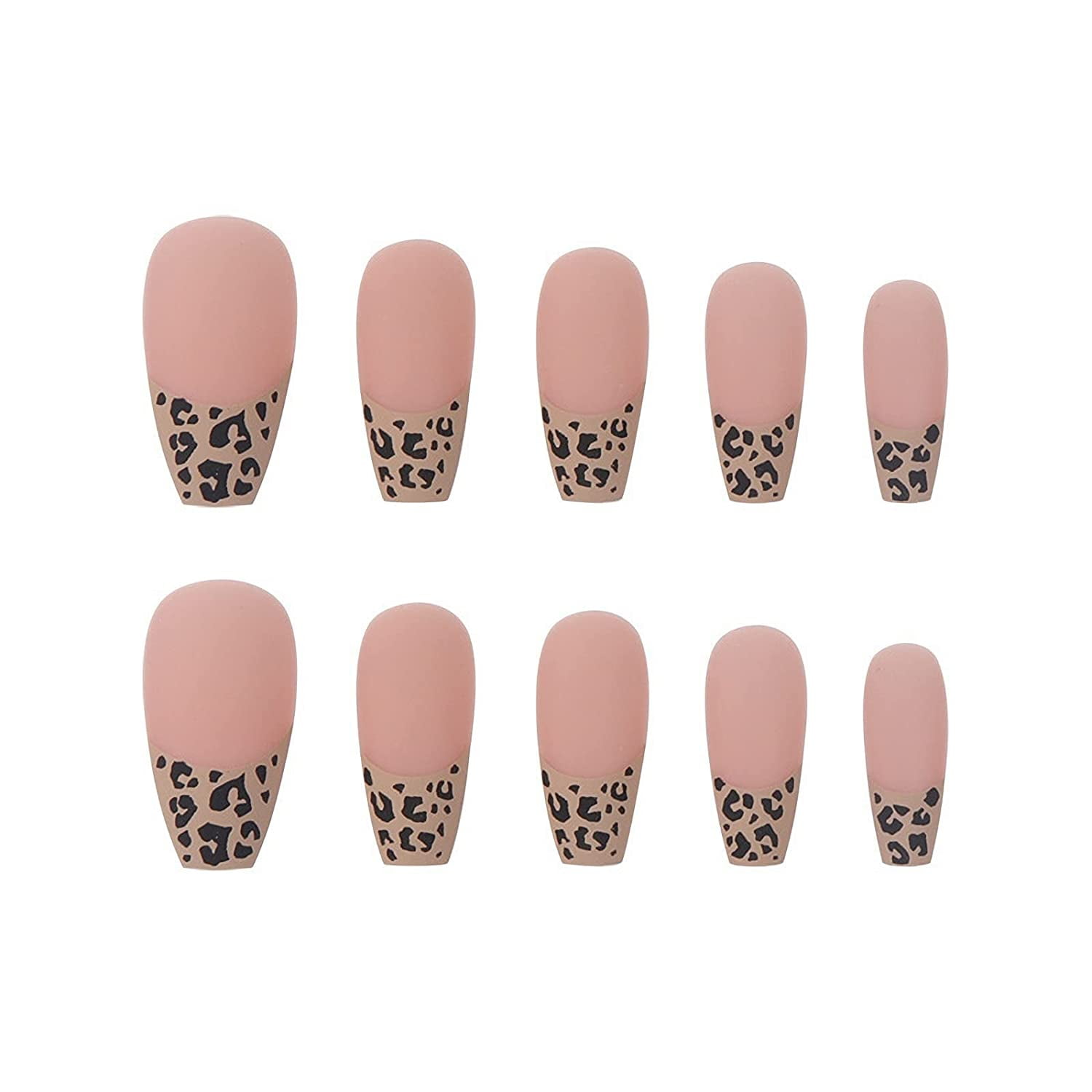 Lovful Cute Long Coffin Press on Nails, French Leopard Fake Nails with  Adhesive Tabs, False Nails for Women Girls Nail Art Decoration 24 Pcs, Black