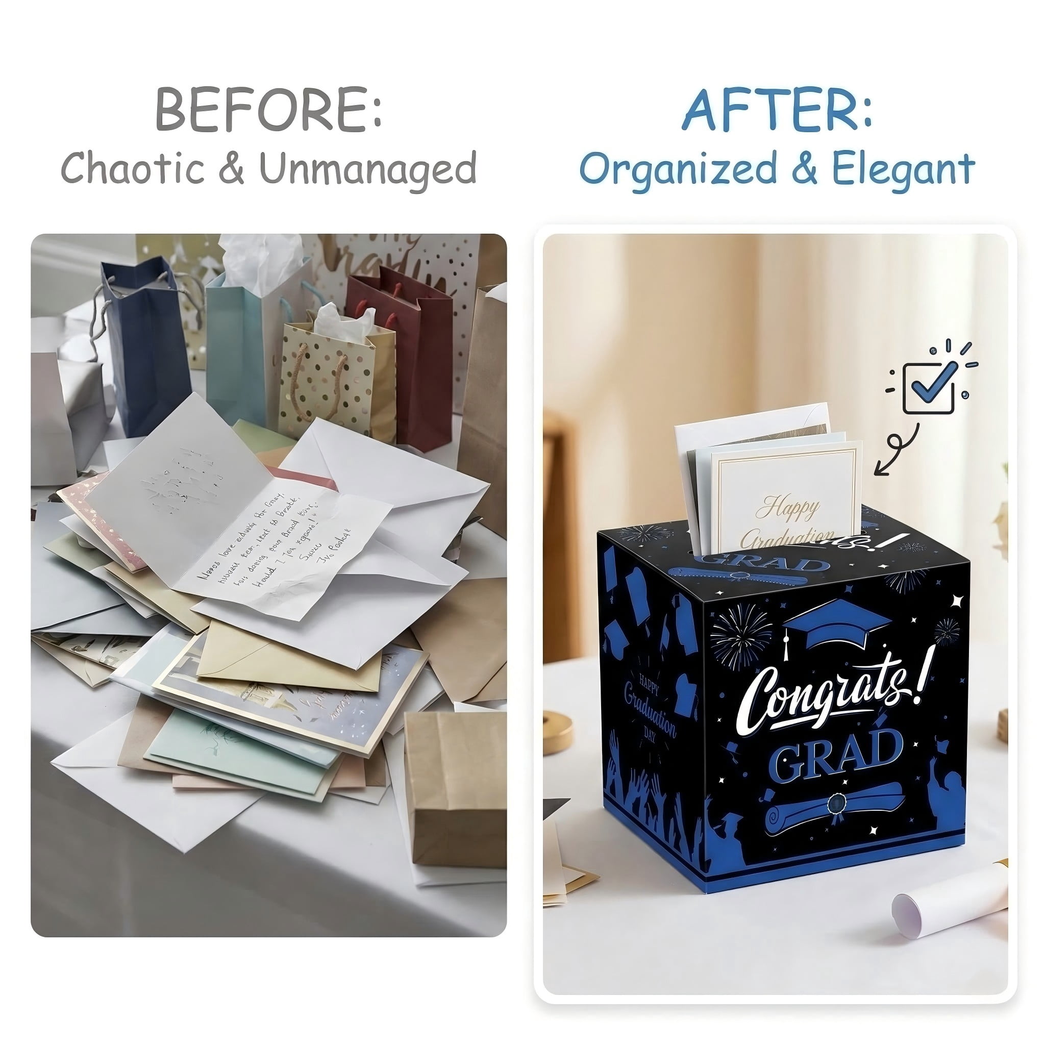 Blue Graduation Card Box, Folding Money and Greeting Stationery for Ceremony, 1 Count