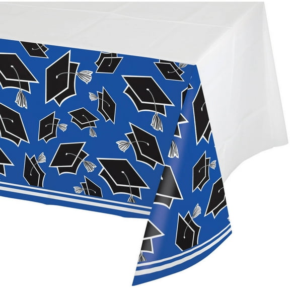 creative converting school spirit border print plastic tablecover for graduation party, 54" x 102", cobalt blue