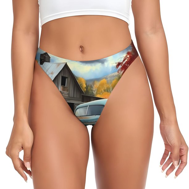 Fotbe Vintage Truck Farm Scene Tanga Sin Costuras para Mujer con Estampado – Panties Invisibles, Transpirables y Cómodos para Uso Diario-3X-Large