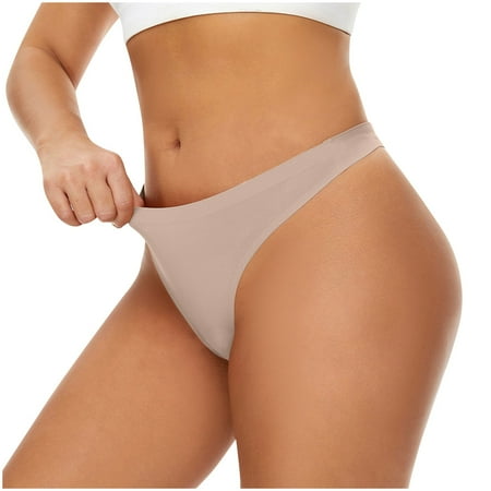 Ashirexll Thongs for Women  Silk Underwear for Women Solid Color Seamless No Show Stretch Thong Panties Beige S