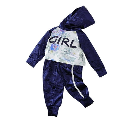 

Loalirando Baby Girls Floral and Letters Print Hoodie and Elastic Waist Pants Suit