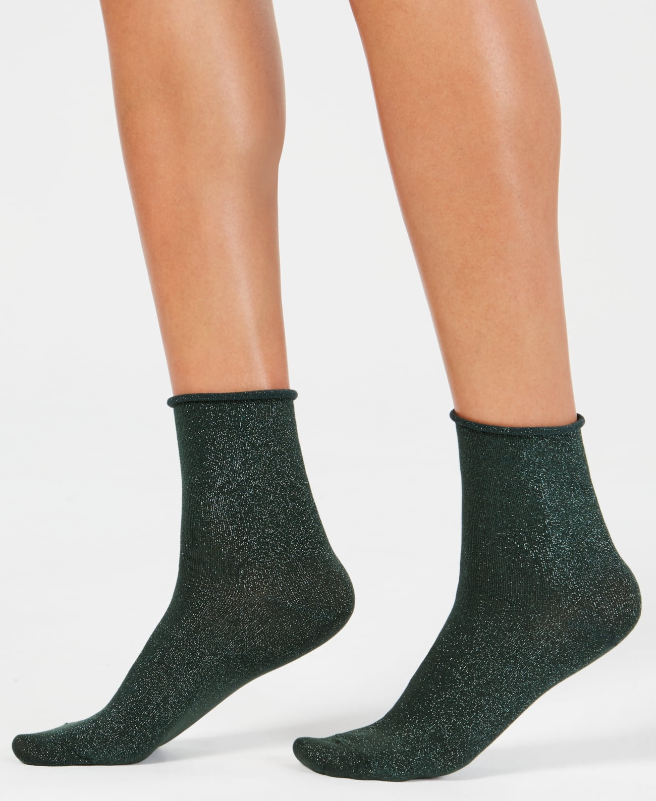 Photo 1 of HUE Metallic Roll-Top Shortie Socks (Evergreen) ONE SIZE 