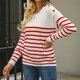 thumbnail image 3 of Jersey de cuello redondo para mujer cómodo suéter de punto a rayas de manga larga abrigo cálido elegante para otoño, 3 of 9